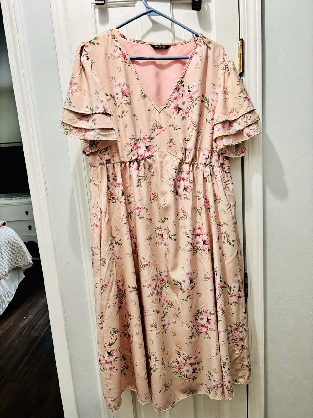 BloomChic Blush Floral Maxi Dress with Pink & Green Accents - Picture 2 of 4